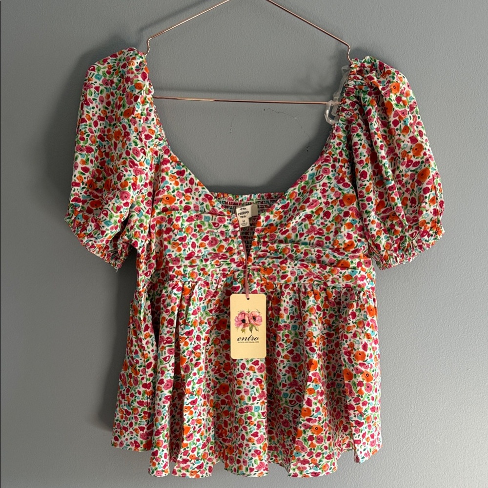 Entro Multicolor Floral Puff Sleeve Blouse